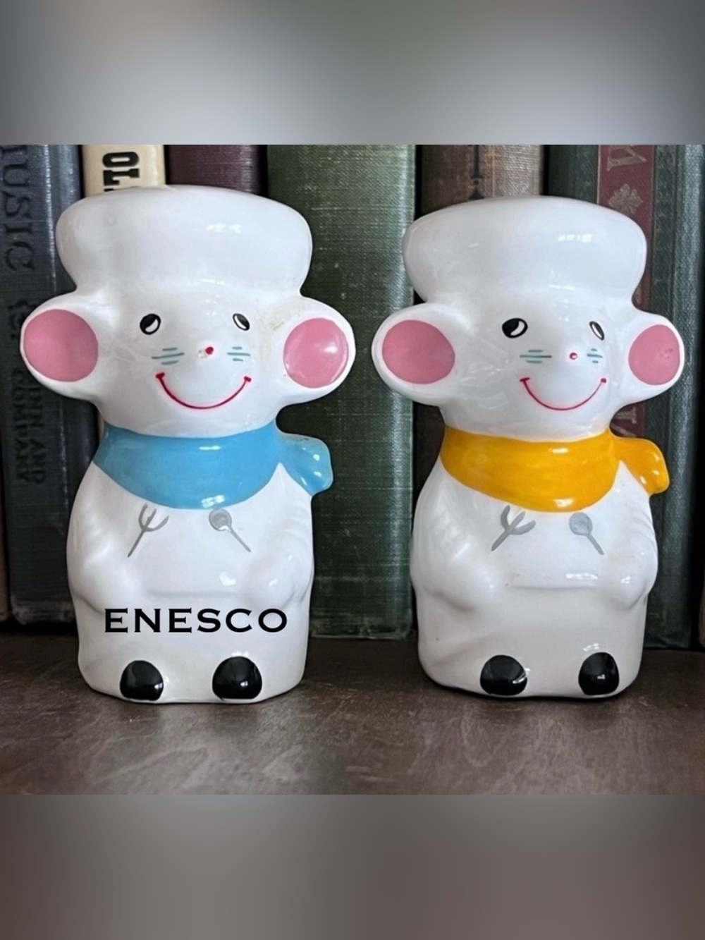 Vintage Enesco Anthropomorphic Chef Mice Salt & Pepper Shakers